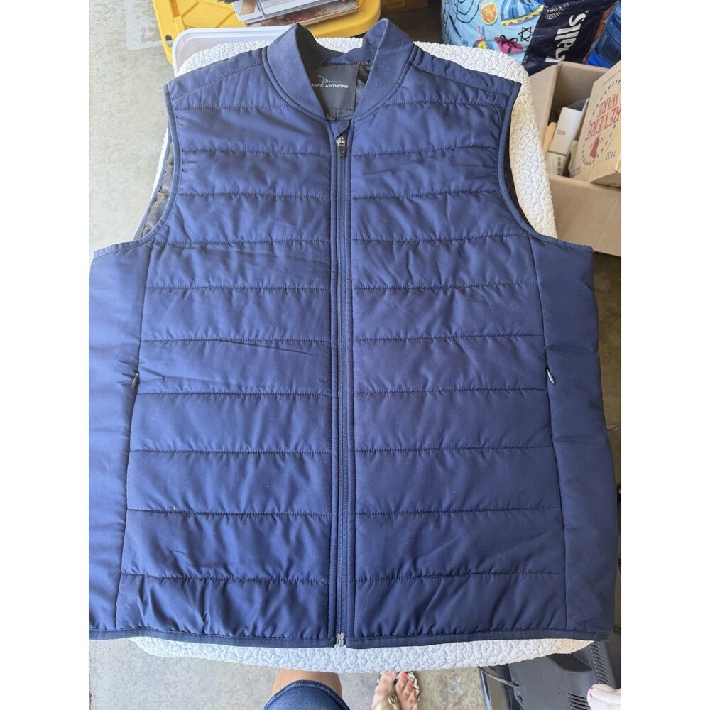 Marc Anthony Mens Navy Blue Quilted Puffer Vest Mock Neck Full Zip Size Large